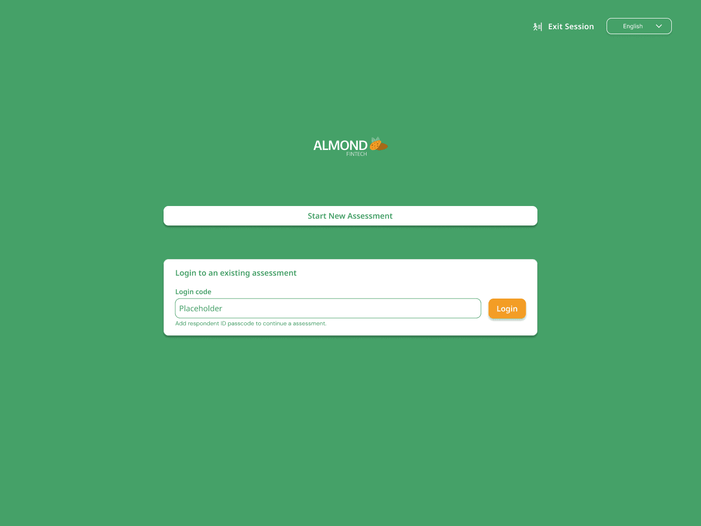 Almond Fintech desktop login screen — agent portal entry point