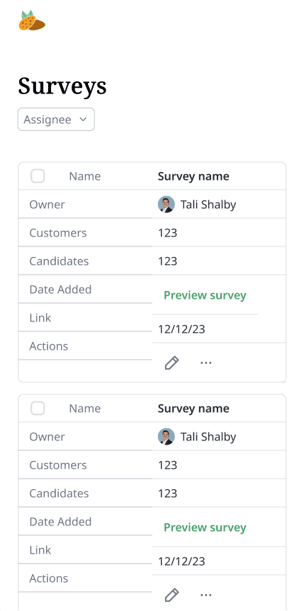 Almond Fintech mobile surveys dashboard with filtering