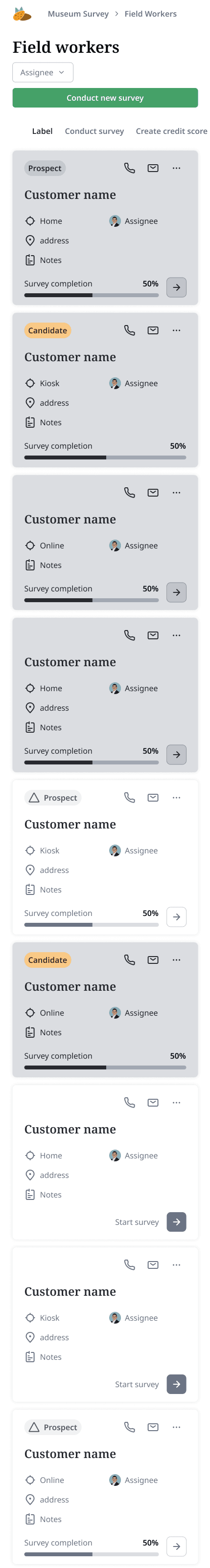 Almond Fintech mobile field workers view with customer list