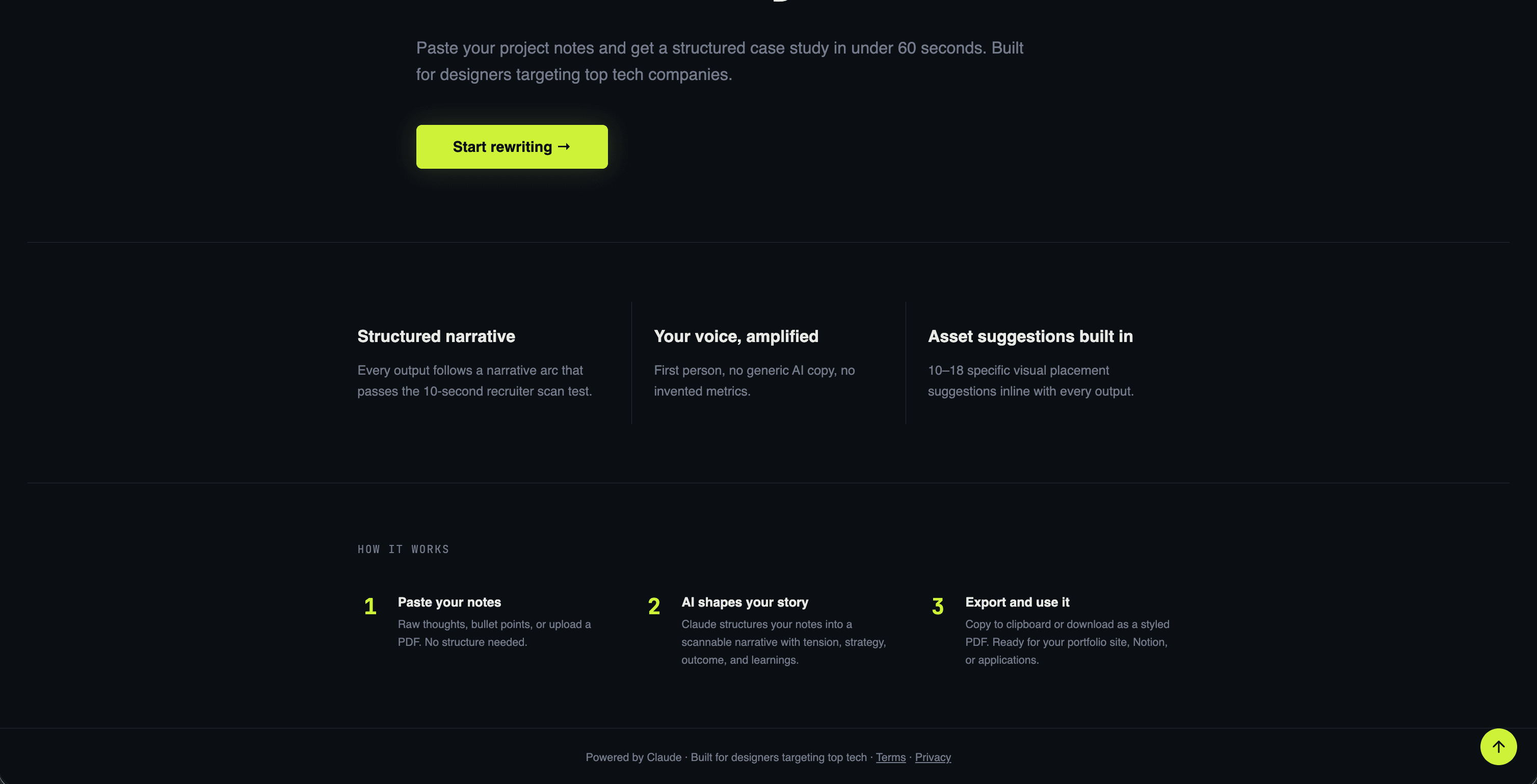 Arcform features and how it works — six-zone narrative framework, Claude AI processing, and output structure