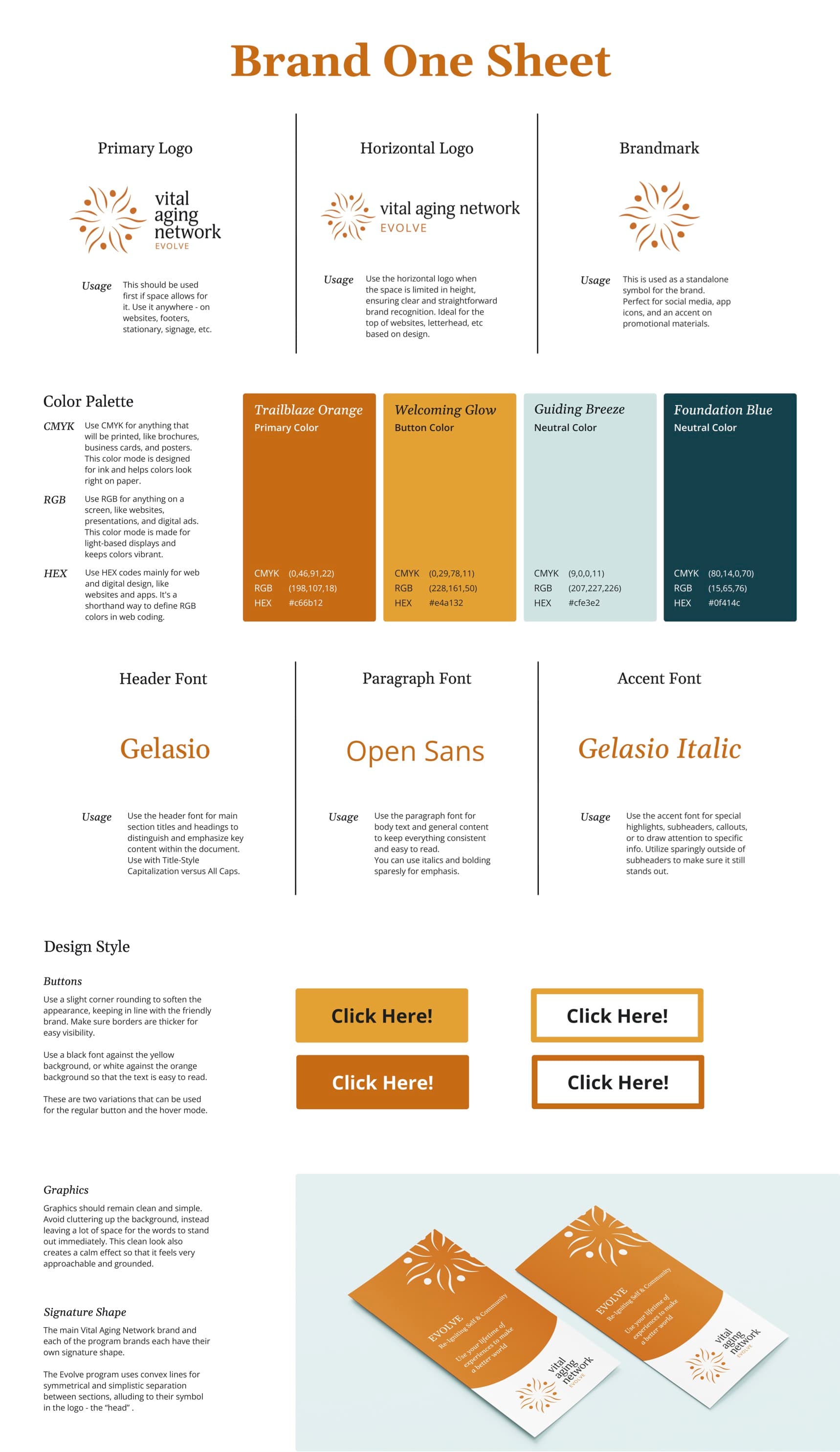 Brand direction 2 — Trailblaze Orange color palette and typography for Vital Aging Network